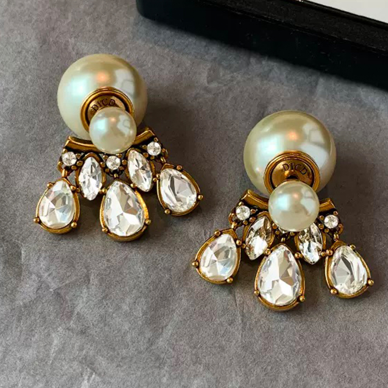 Gorgeous Luxurious Girls' Brass Earrings Pearl Rhinestone