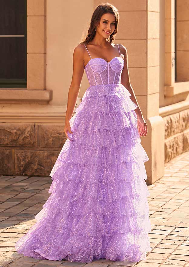 cute a line dresses Stacees A-Line Sweetheart Tiered Ruffles Sequins Prom Lace Appliques Price 501-700 Fitted Maternity Dress for Color:Cream