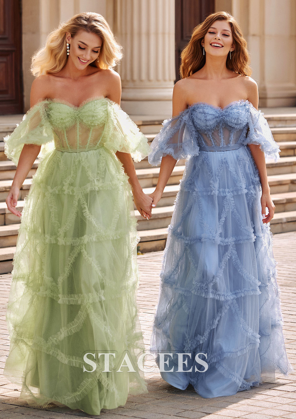 Salvia Vestido línea a cuello de corazón tul hasta el suelo vestido de graduación - STACEES