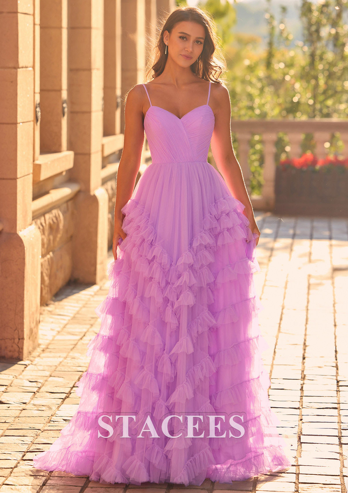 As Picture Vestido línea a princesa cuello de corazón tul barrer/cepillo tren vestido de graduación - STACEES