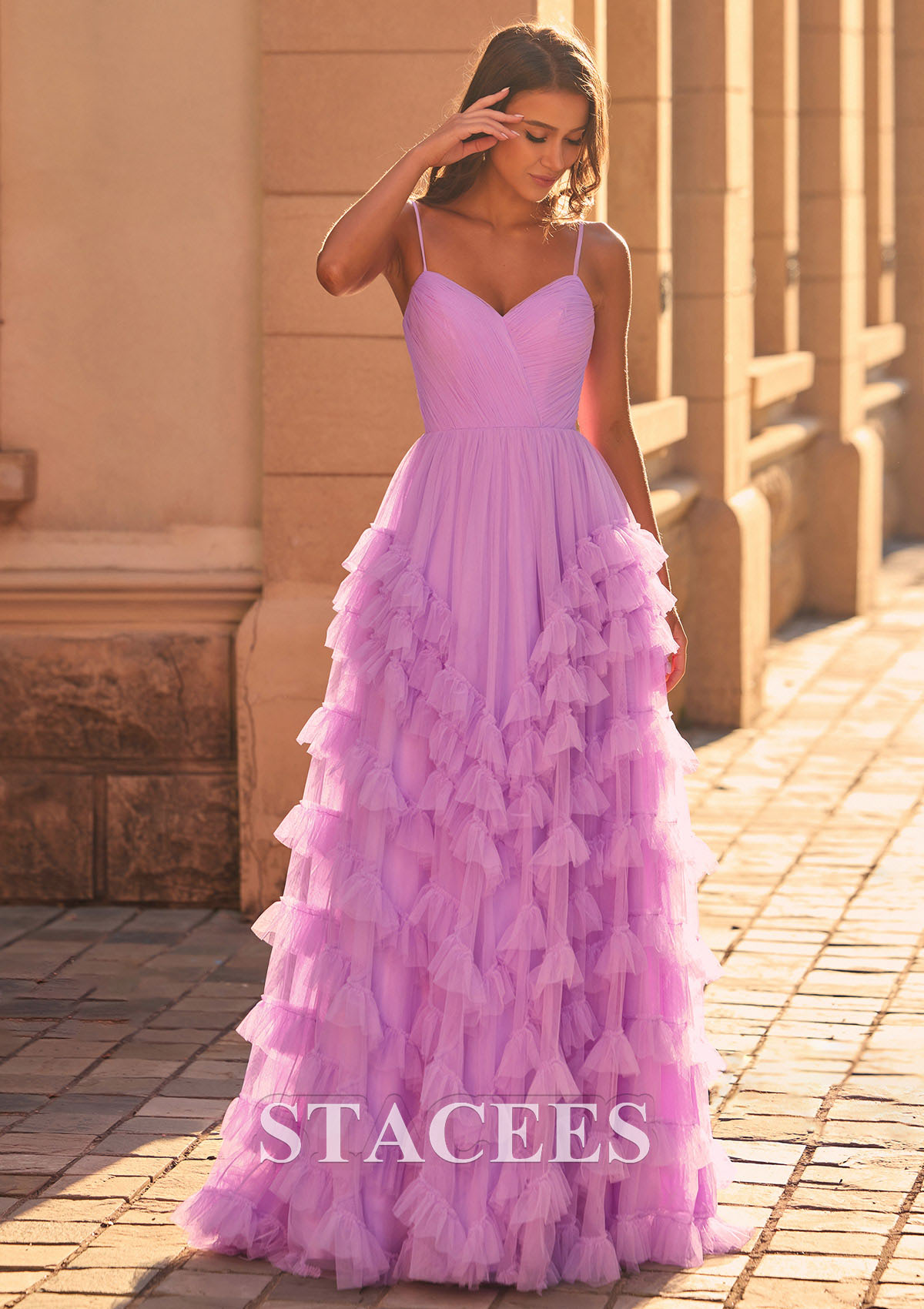 As Picture Vestido línea a princesa cuello de corazón tul barrer/cepillo tren vestido de graduación - STACEES