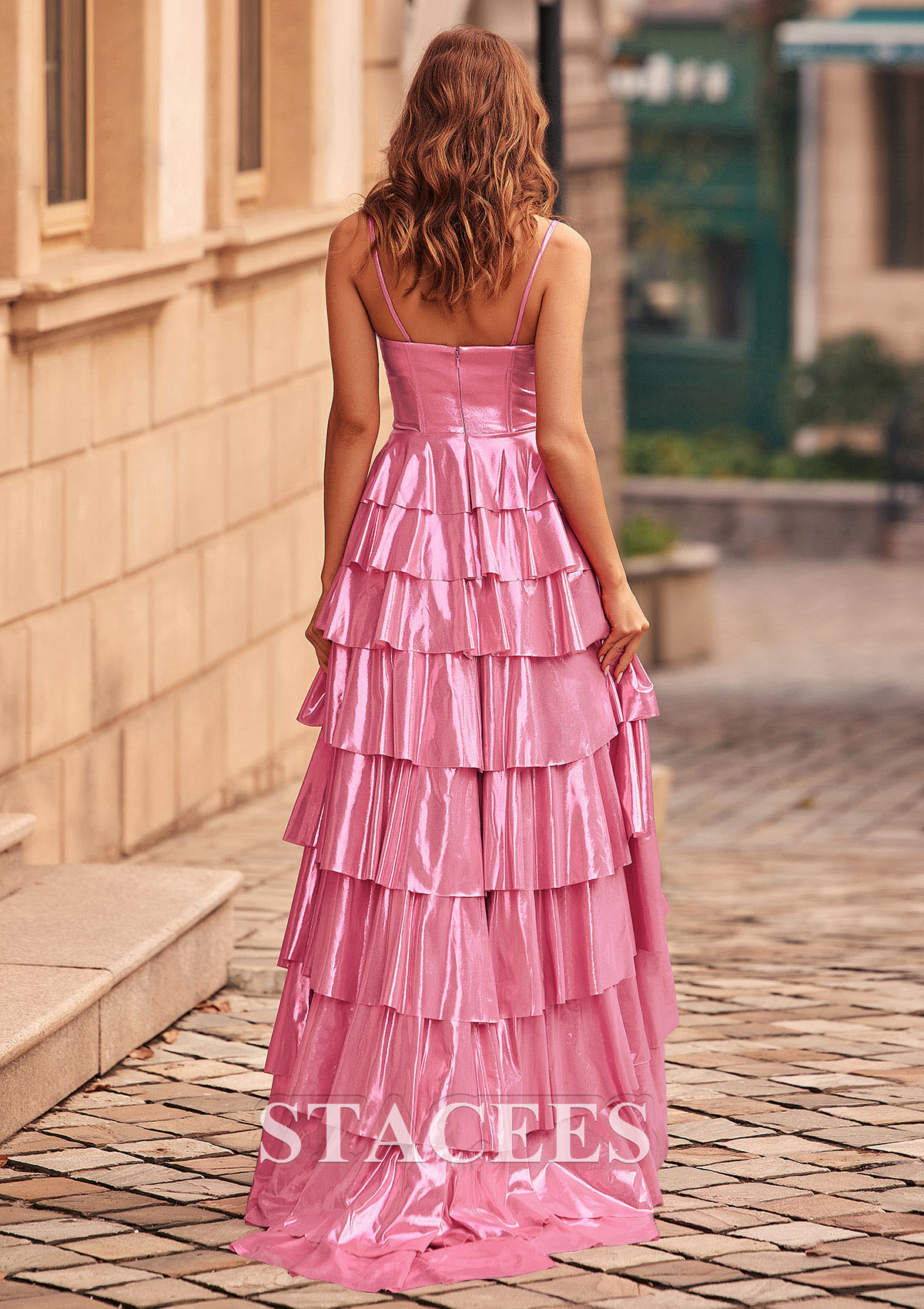 A-line Sweetheart Metallic Sweep Train Prom Dress with Ruffles