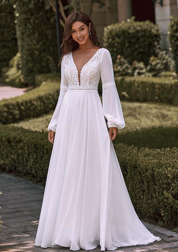 lace sleeve wedding dress a line Chic A-line Off-the-shoulder Long Sleeve Wedding Dress Rustic Lace Bri SELINADRESS