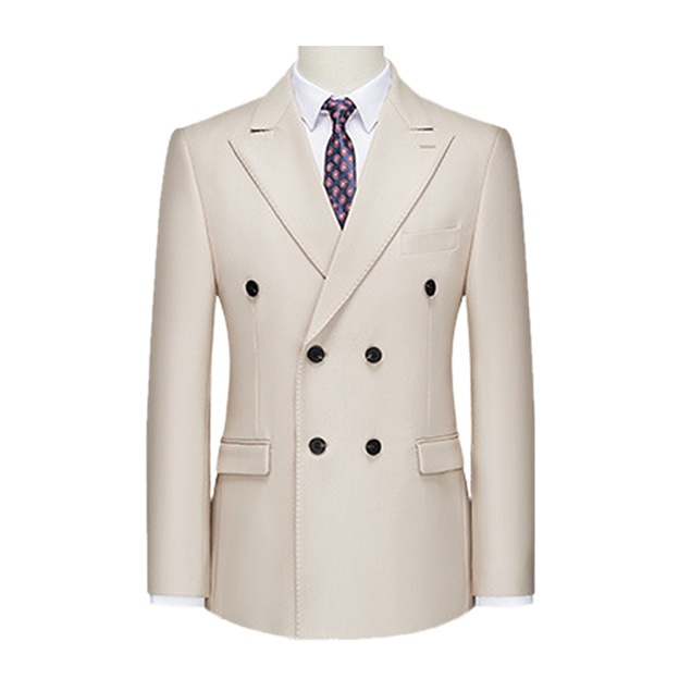 Beige Revers cranté double boutonnage 2 pièces costume homme pour mariage - STACEES