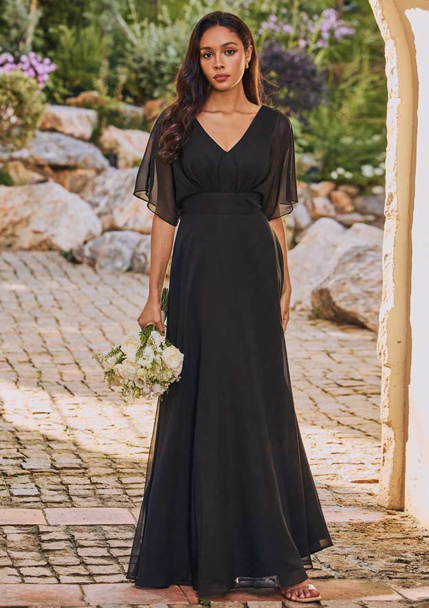 chiffon v-neck tank bridesmaid dress Stacees A-line Flutter Sleeves modest bridesmaid dresses with sleeves