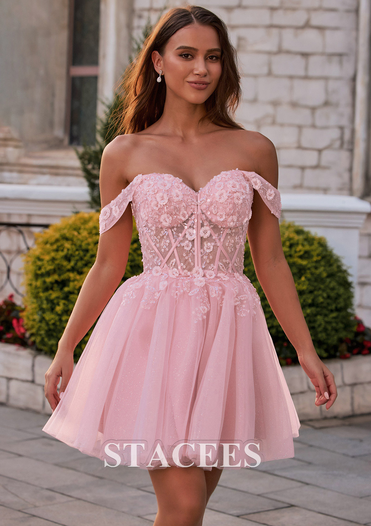 homecoming dresses 2022 nearby Stacees Blushing Pink Floral Off-the-Shoulder Homecoming Dress Short Mini