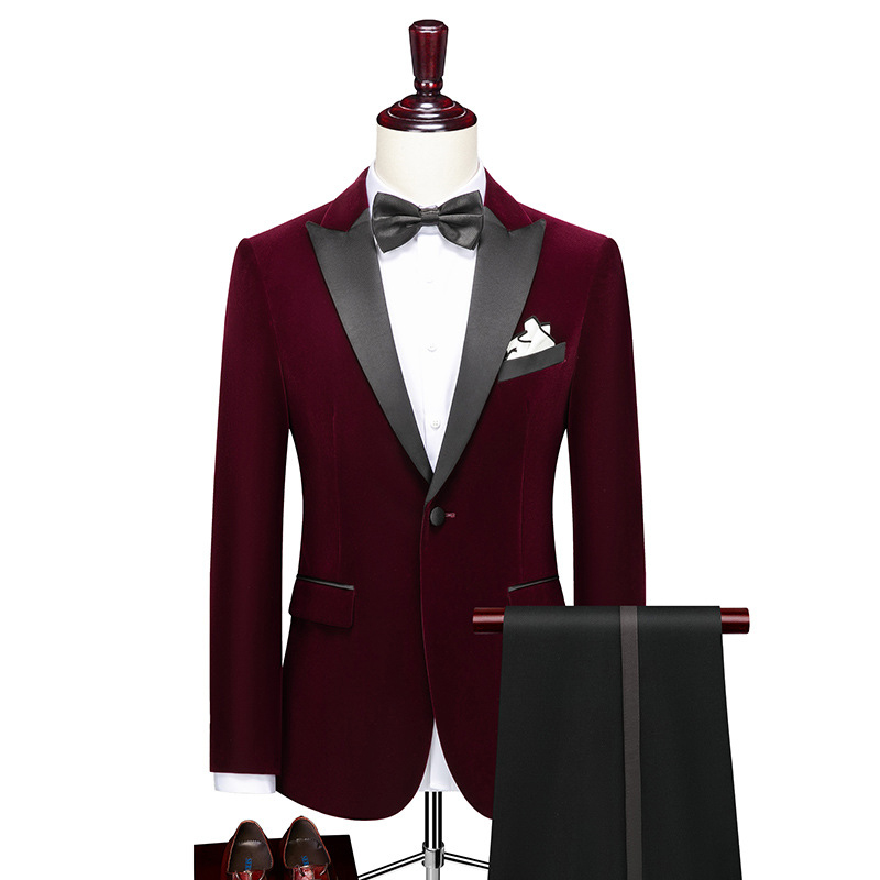 Peak Lapel Single Breasted 2 Piece Men's Velvet Prom Suit 