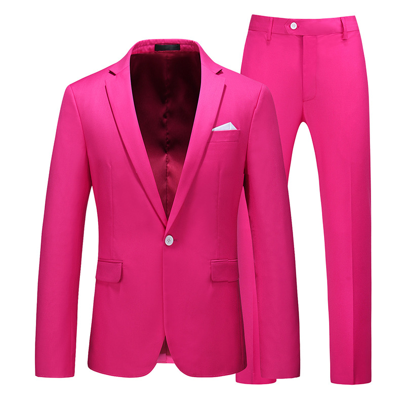 Rose Vif Revers cranté simple boutonnage 2 pièces costume homme pour bal - STACEES