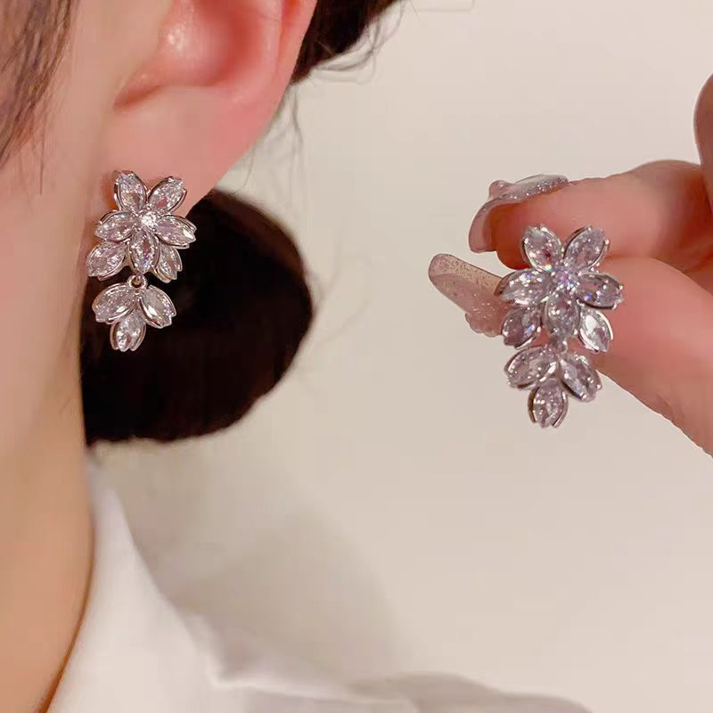 Plata Pendientes de moda de plata S925 con strass para chica - STACEES