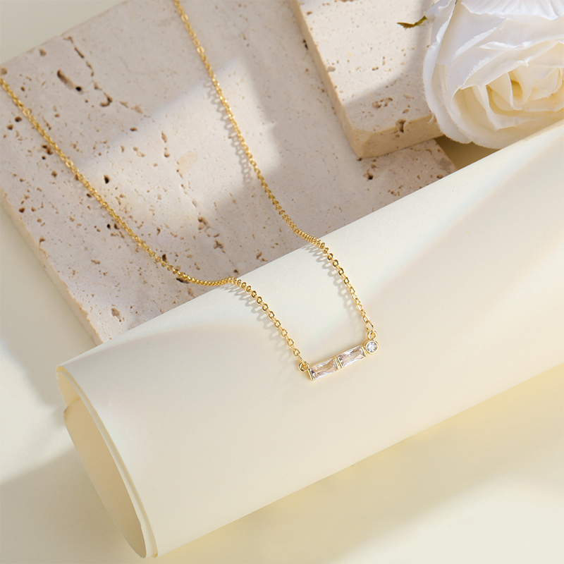 Silver Chic Romantic Female 14K Gold Copper Necklace with Cubic Zirconia - STACEES