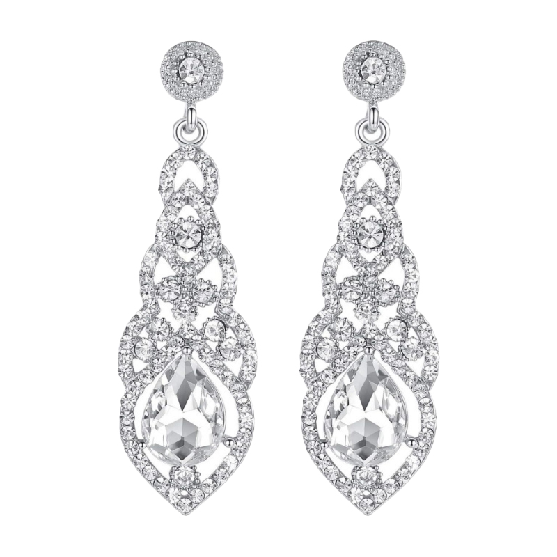 Argent Romantique brillant alliage boucles d'oreilles avec strass - STACEES