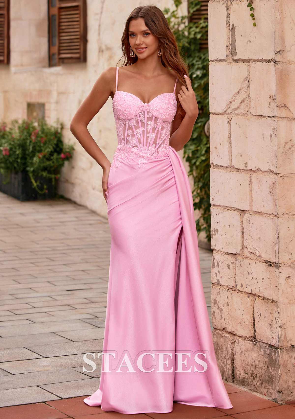 prom dresses with sheer bottom Sheer-Waist Long Glitter-Print Prom Dress C155 Emerald / 2