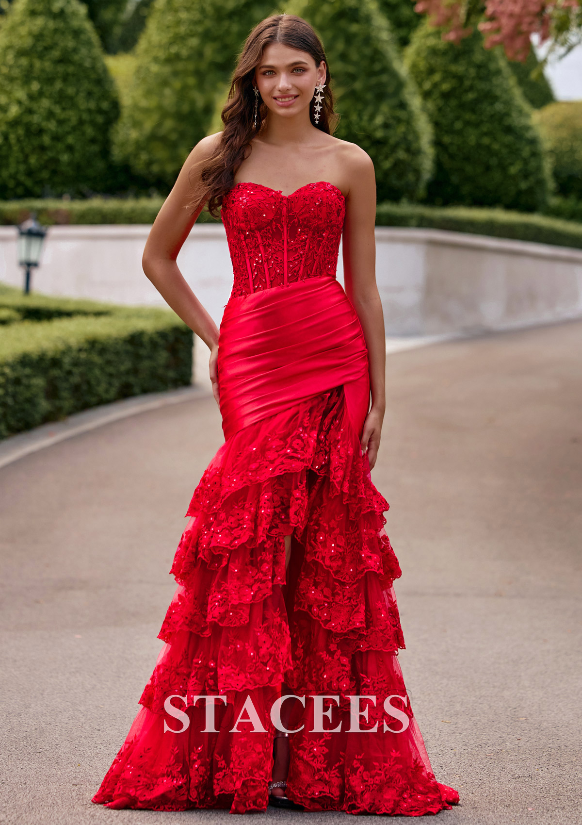 strapless red lace prom dress Mermaid Lace Strapless Red Long Prom Dresses, Sweet 16 Prom Dresses, 1 SposaDresses