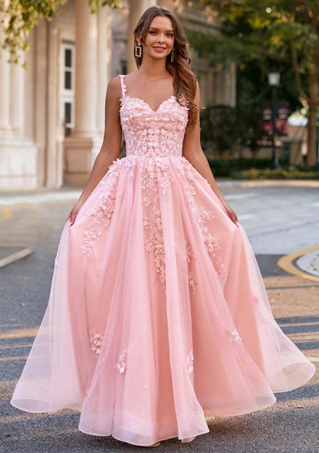 tulle pink prom dress Pink Floral Prom Dresses, Off The Shoulder Evening Gown, Tulle Long Prom  Dress fg4679