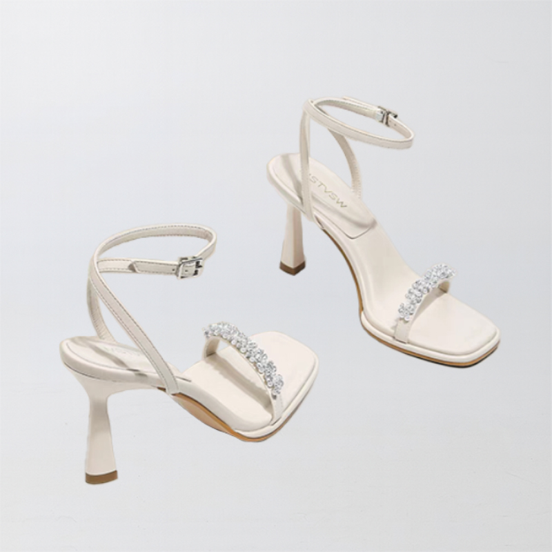 Beige Talons à bout ouvert sandales cuir microfibre extérieur chaussures de mode - STACEES