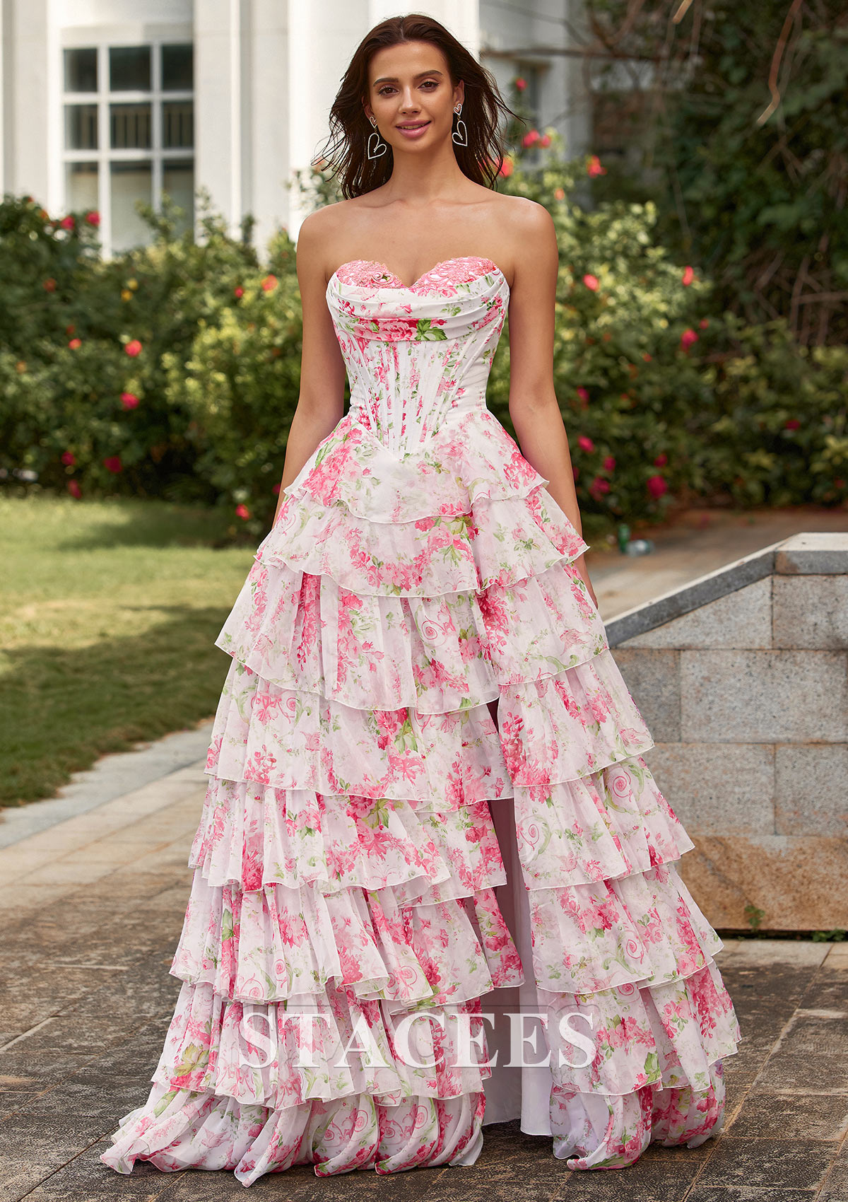 high slit ruffle dress Prom Dress Style #32086