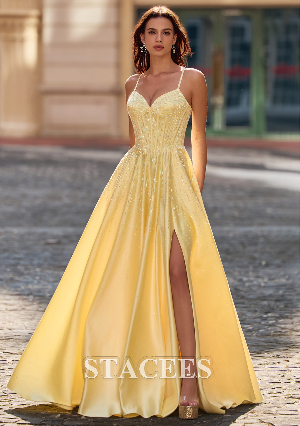 prom women dresses Modest Front Split Simple A-line Lace Dresses Party Prom Gowns Retail and wholesale are also warmly welcomed Clarisse 810932 - Neon Sequin