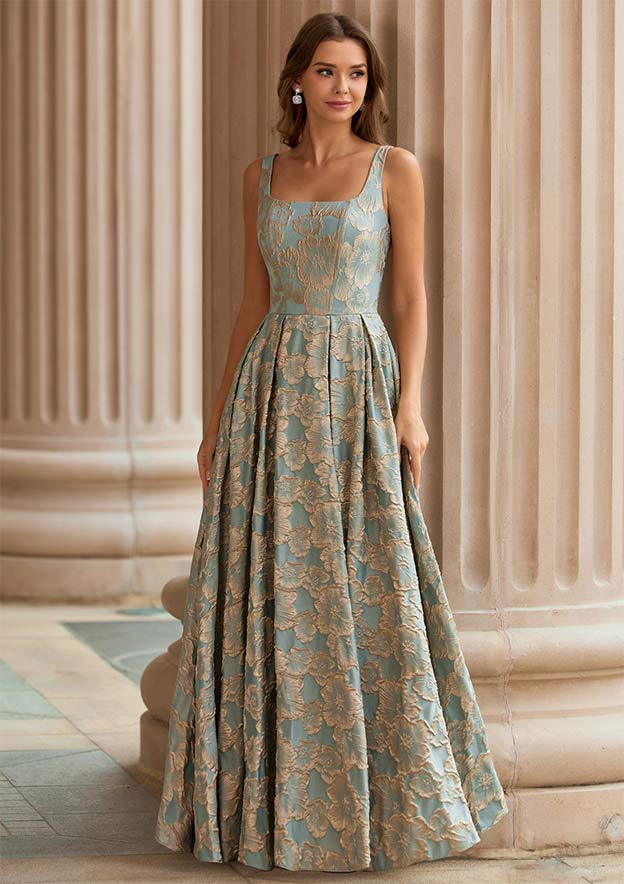 floral jacquard a line dress Stacees 2026 Floral Jacquard A-Line Prom Dress with Pockets Slit