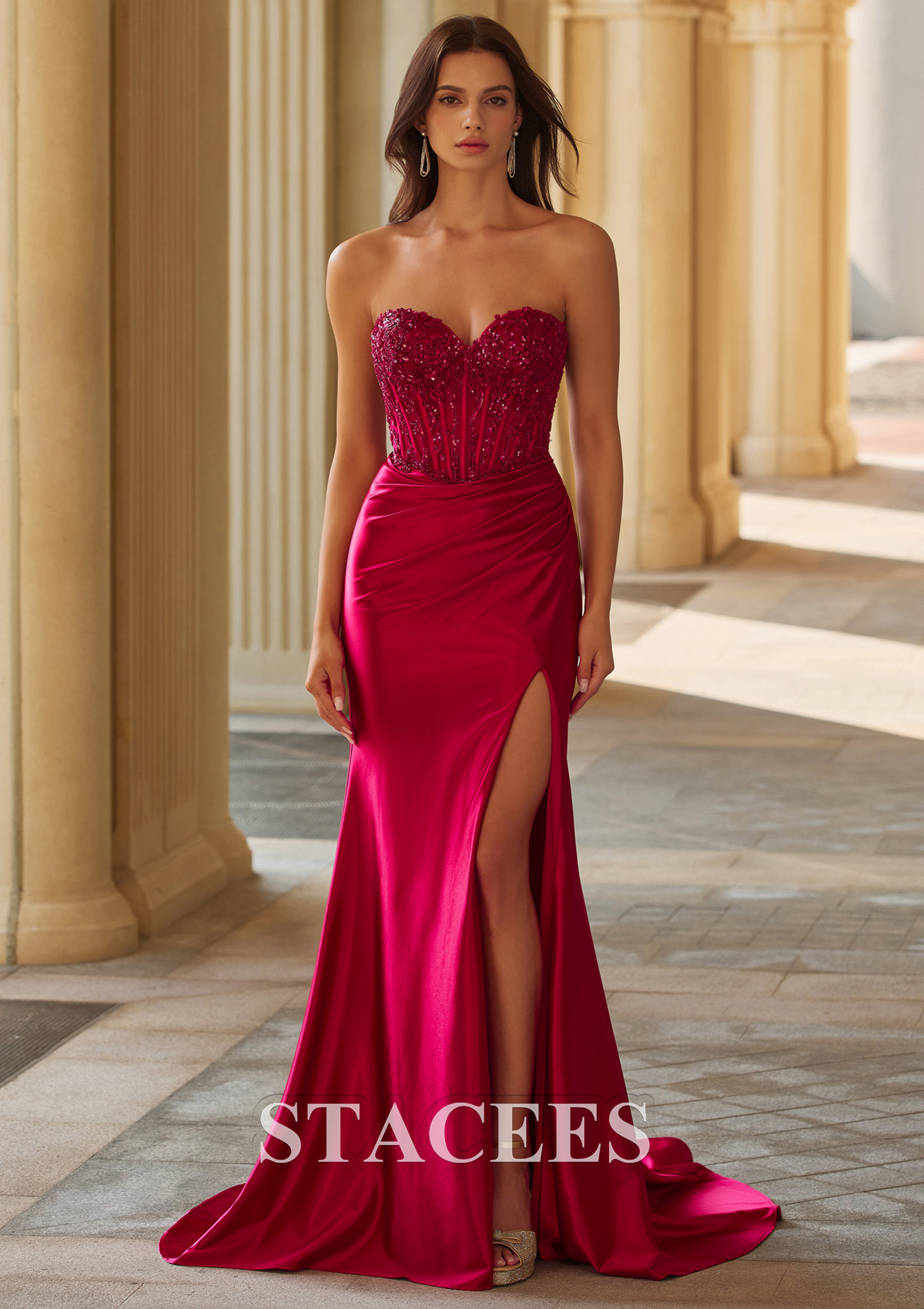 strapless beaded prom dress Strapless Sweetheart Ruched Long Beaded Prom Dress Black / XSmall