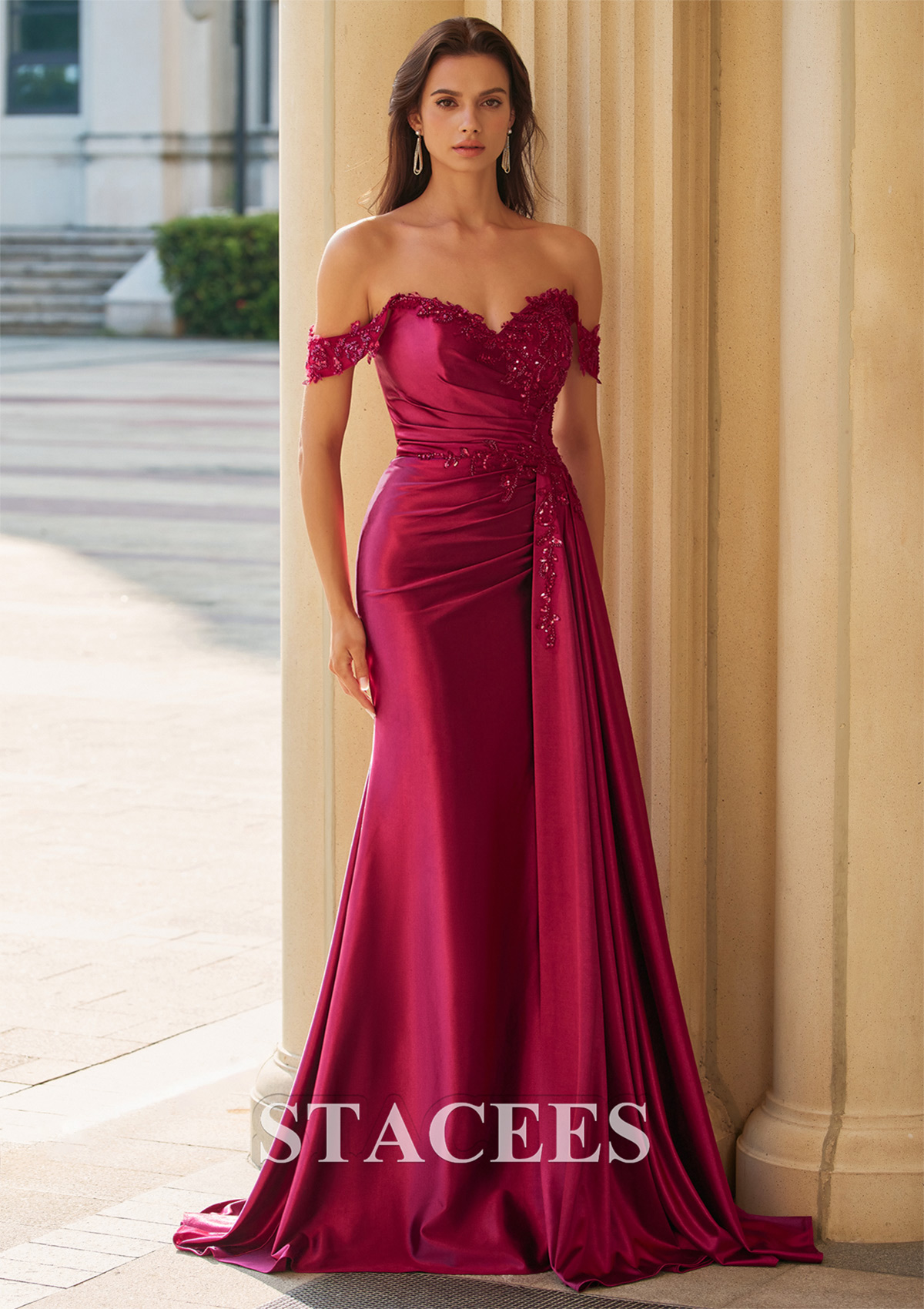 embroidered satin dress Lace Embroidery Sweetheart Satin Slit Evening Dress