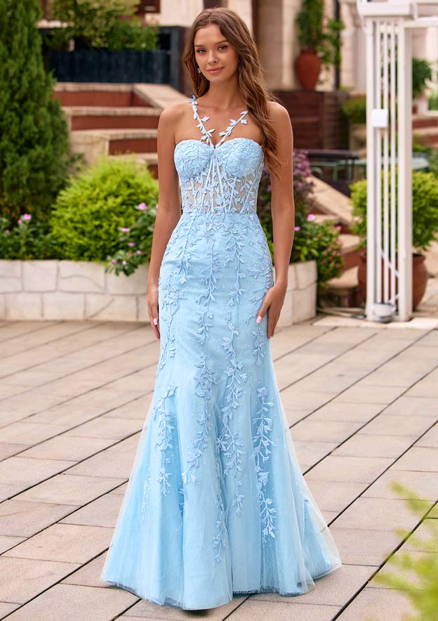 halter mermaid prom dress with sheer illusion bodice Sheer-Bodice Long Pastel Mermaid Prom Gown