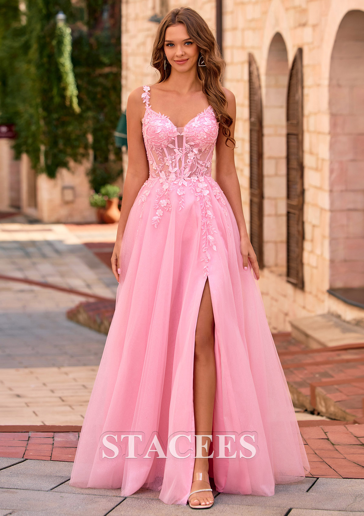 a line pink prom dress A line Tulle Sweetheart Pink Formal Evening Dresses Long Prom Dresses