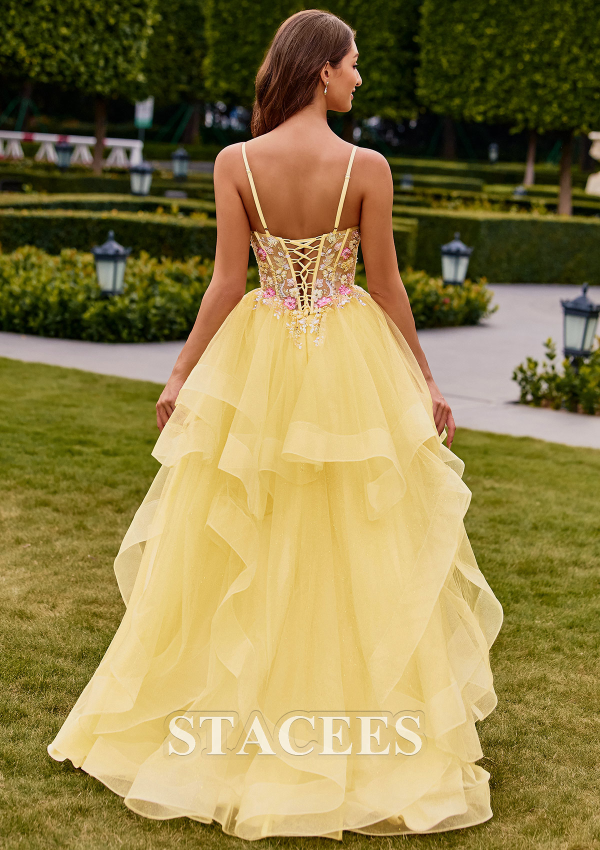 layered tulle skirt prom dress BABARONI BABARONI Tulle Turquoise Prom Dresses A-line Sweetheart Spaghetti Straps Appliqued Ruffle With Slit, Turquoise / US0