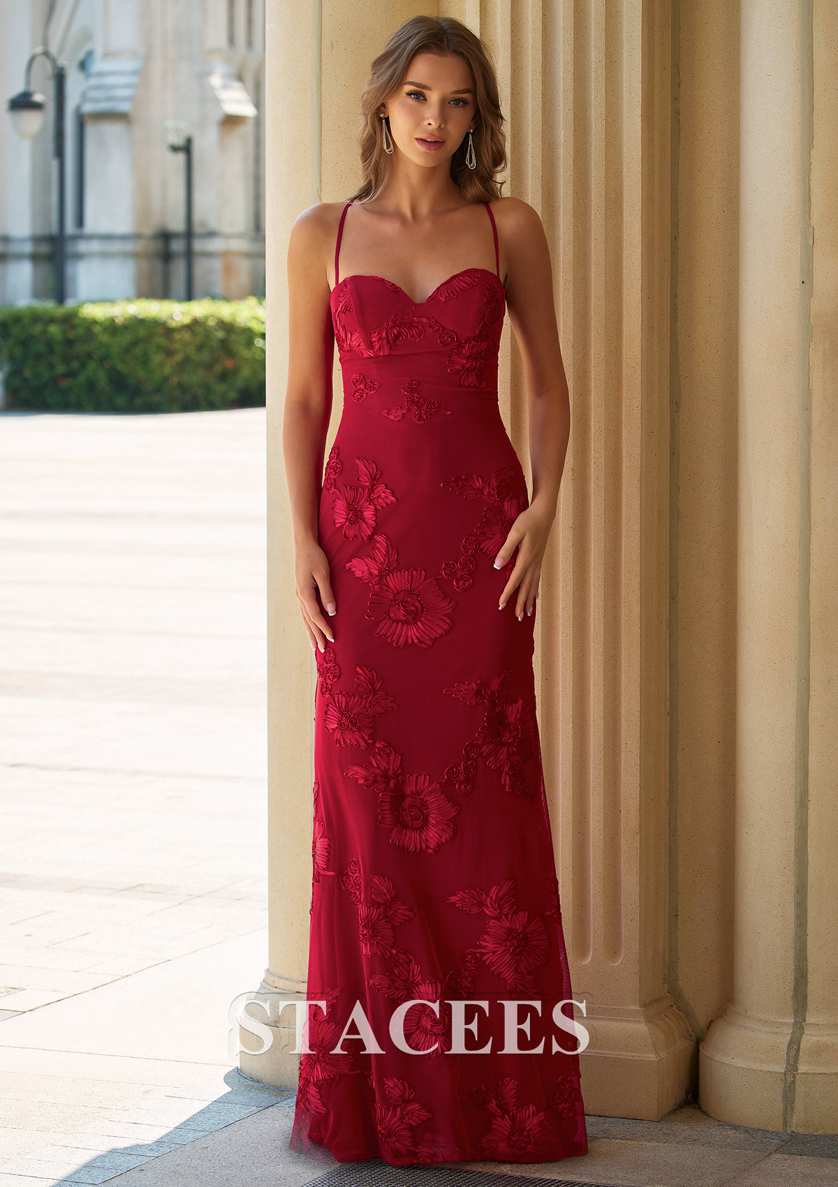 red lace spaghetti strap prom dress Spaghetti Straps Lace Appliques Red Long Prom Dresses PSK530 US12 / Custom Color