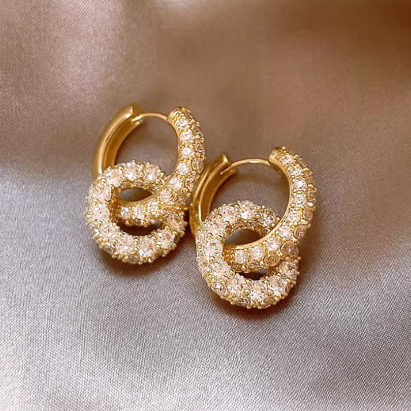 Attractive Gorgeous Ladies' Alloy Circle Earrings with Cubic Zirconia