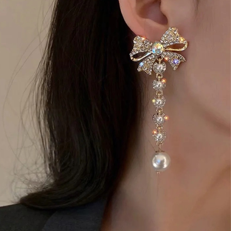 Romantic Stylish Ladies' Alloy Earrings with Cubic Zirconia Imitation Pearls