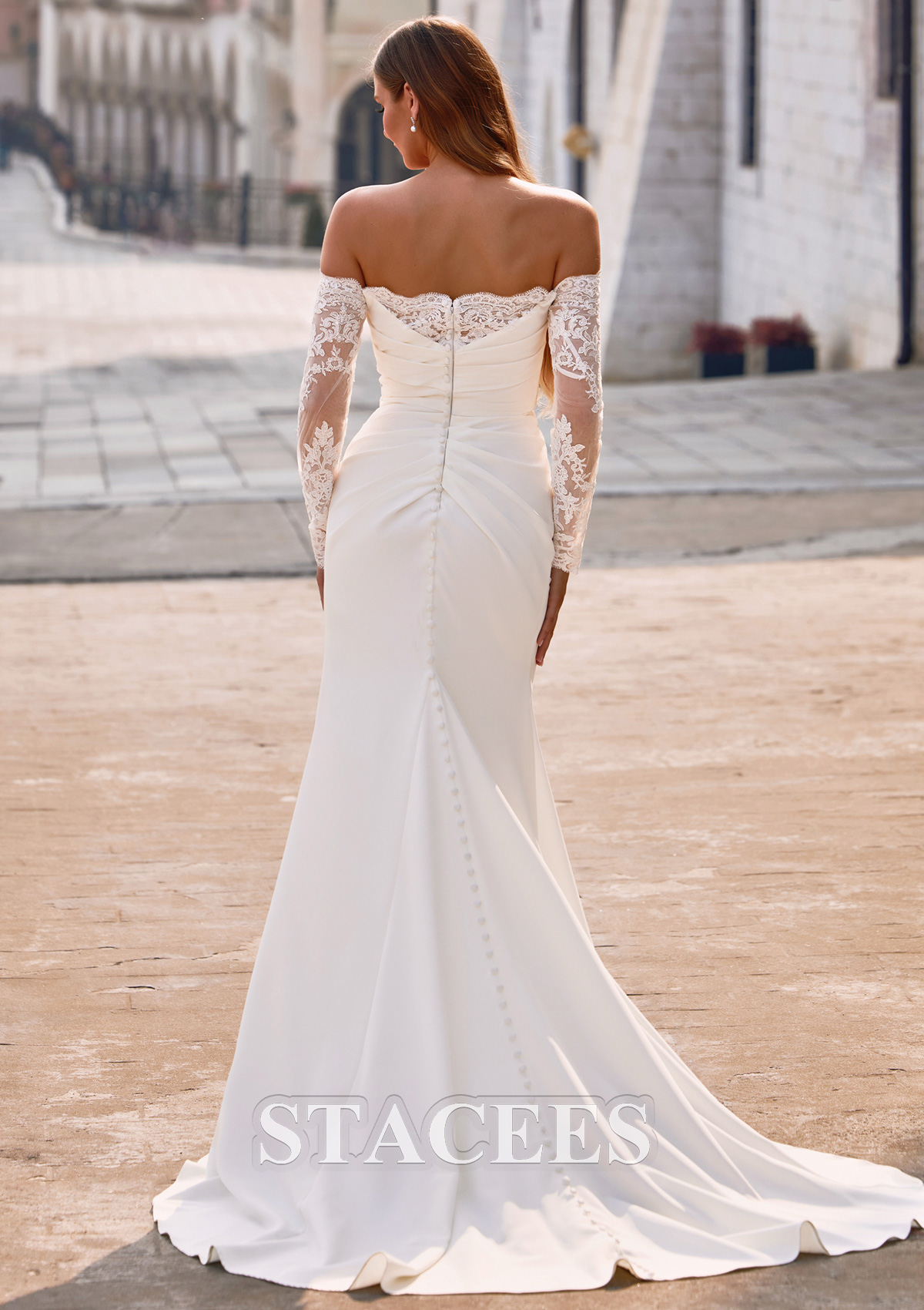ruched back wedding dress May Queen MQ2056B Ivory Ruched Lace Up Back Wedding Gown