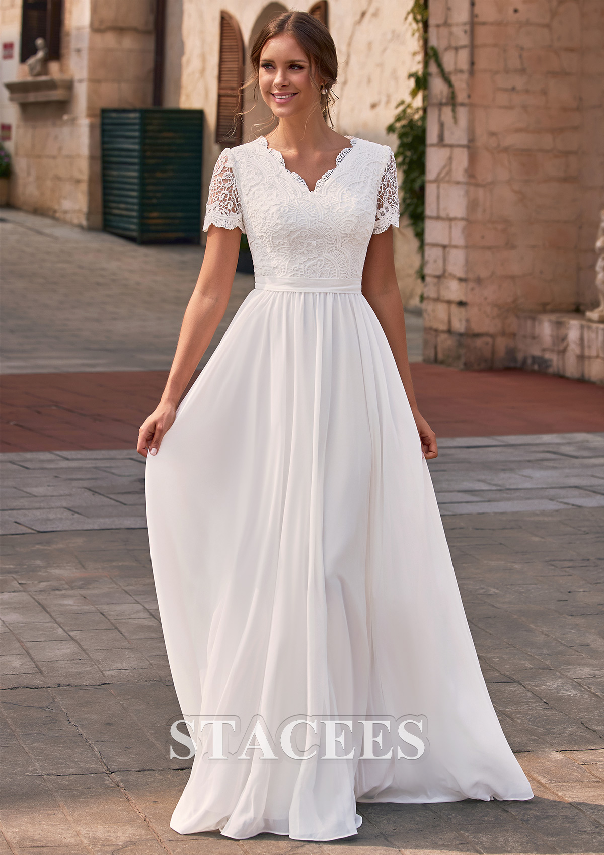 lace and chiffon long dress Mother of the Bride Dress Style #27924