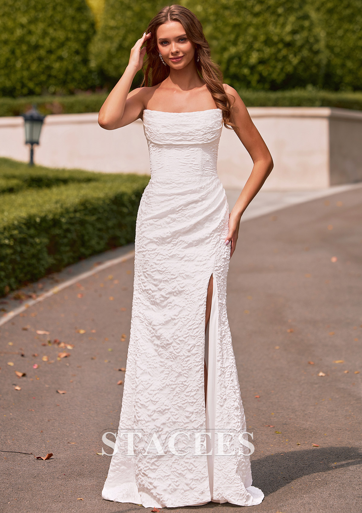 mermaid wedding dress with bow in the back Beaded Lace Straps V-back Mermaid Bridal Dress Champagne