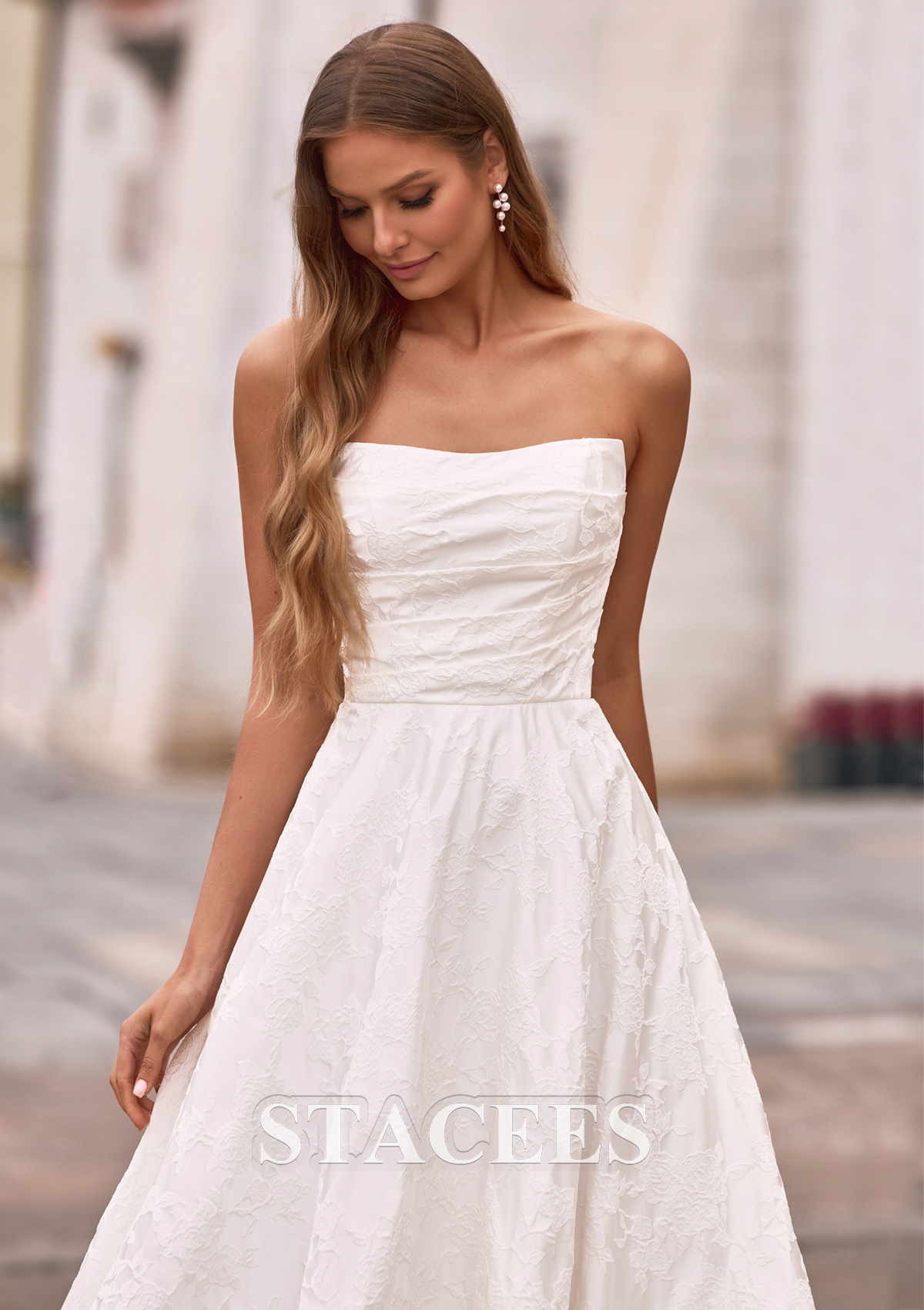 a line ruched wedding dresses Matte Satin line a wedding dress with Sheer Waist, Thigh High Slits, Ruched Court Train