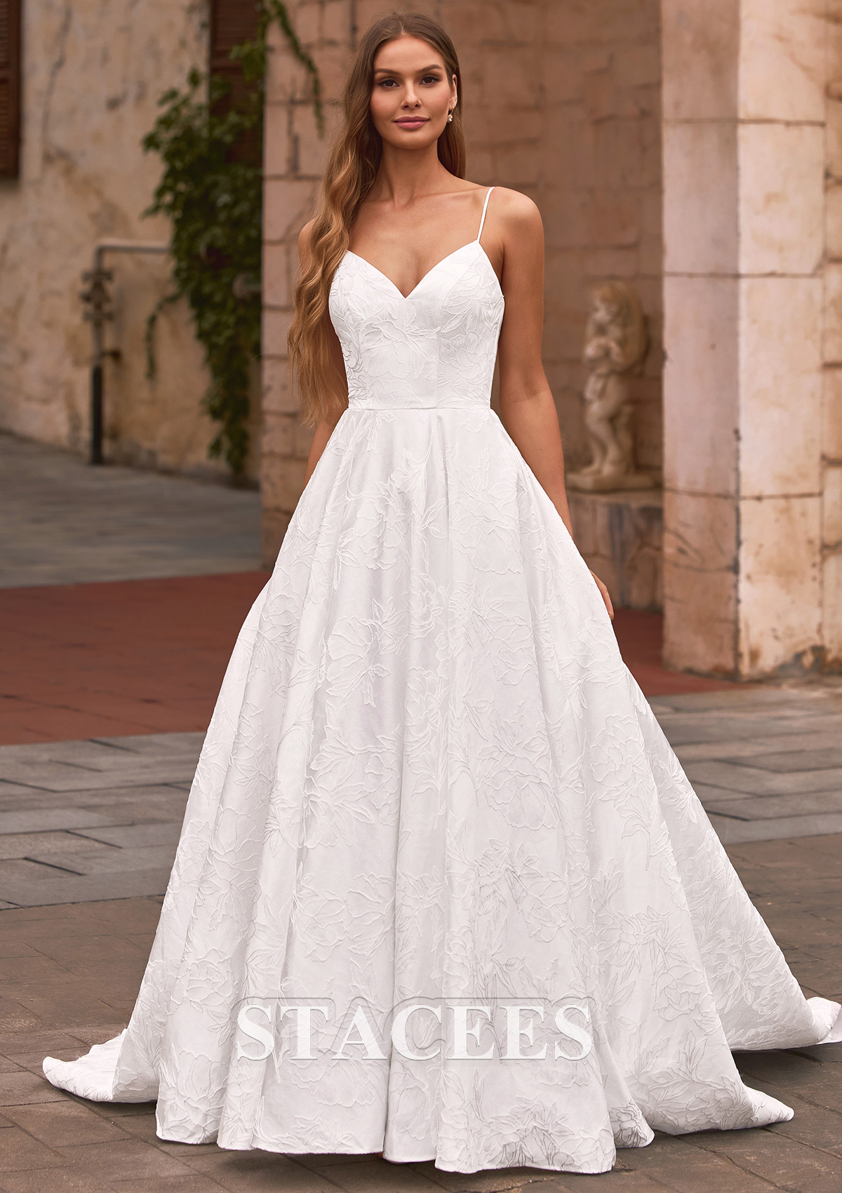 floral jacquard a-line wedding dress Stacees 2026 A-Line Floral Jacquard Bridal Gown Wedding Dress
