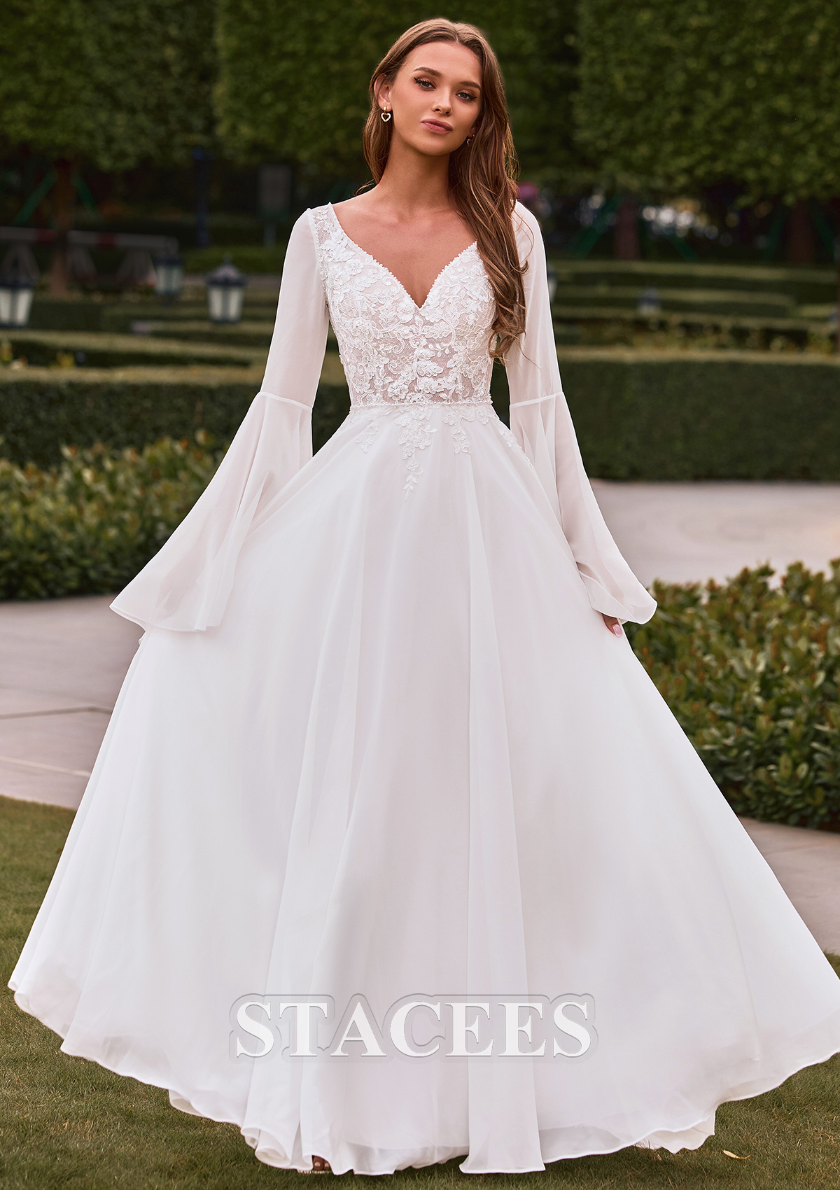 lace applique illusion chiffon skirt wedding dress Lace Applique Illusion Chiffon Skirt Wedding Dress | David's Bridal