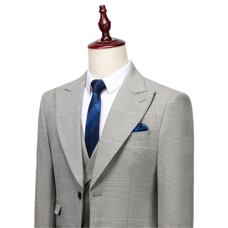 As picture Plaid Peak Lapel Single Breasted 3 Piece Men's Prom Suit - STACEES