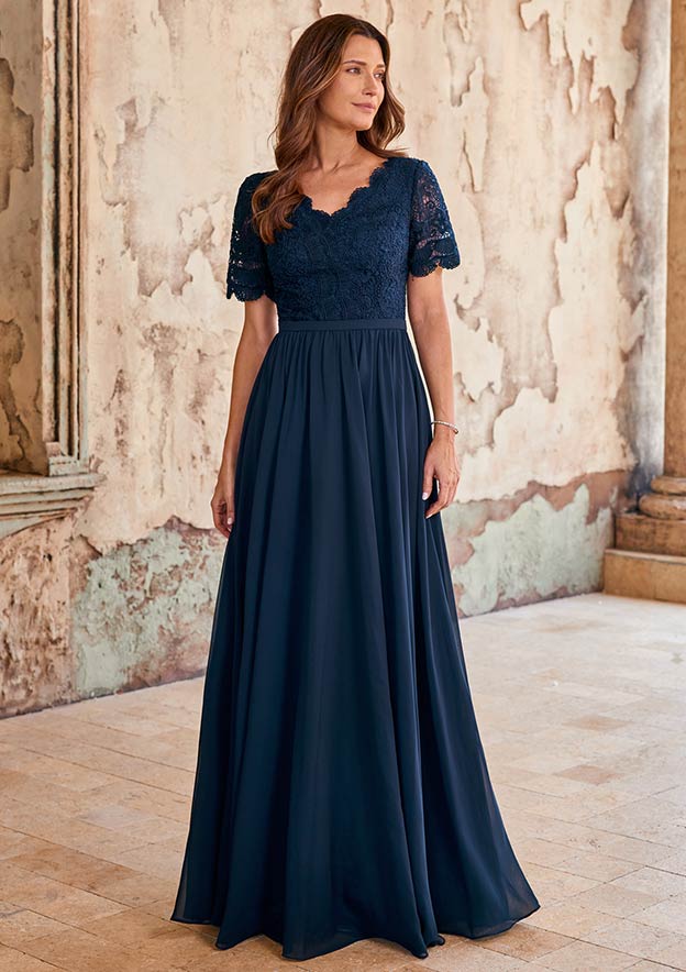 lace and chiffon dress ever COSTA|Deep V-Neck Bridesmaid with Asymmetrical Hem flowy chiffon long skirt Mother of the Bride Dress