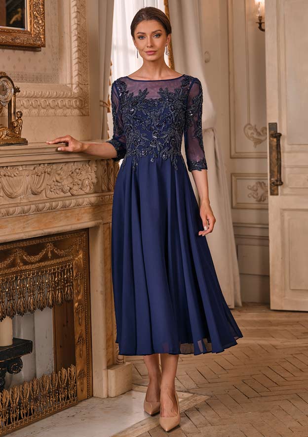 navy blue lace dress 3 4 sleeve Navy Lace Three Quarter Sleeve Evening Dress 23814