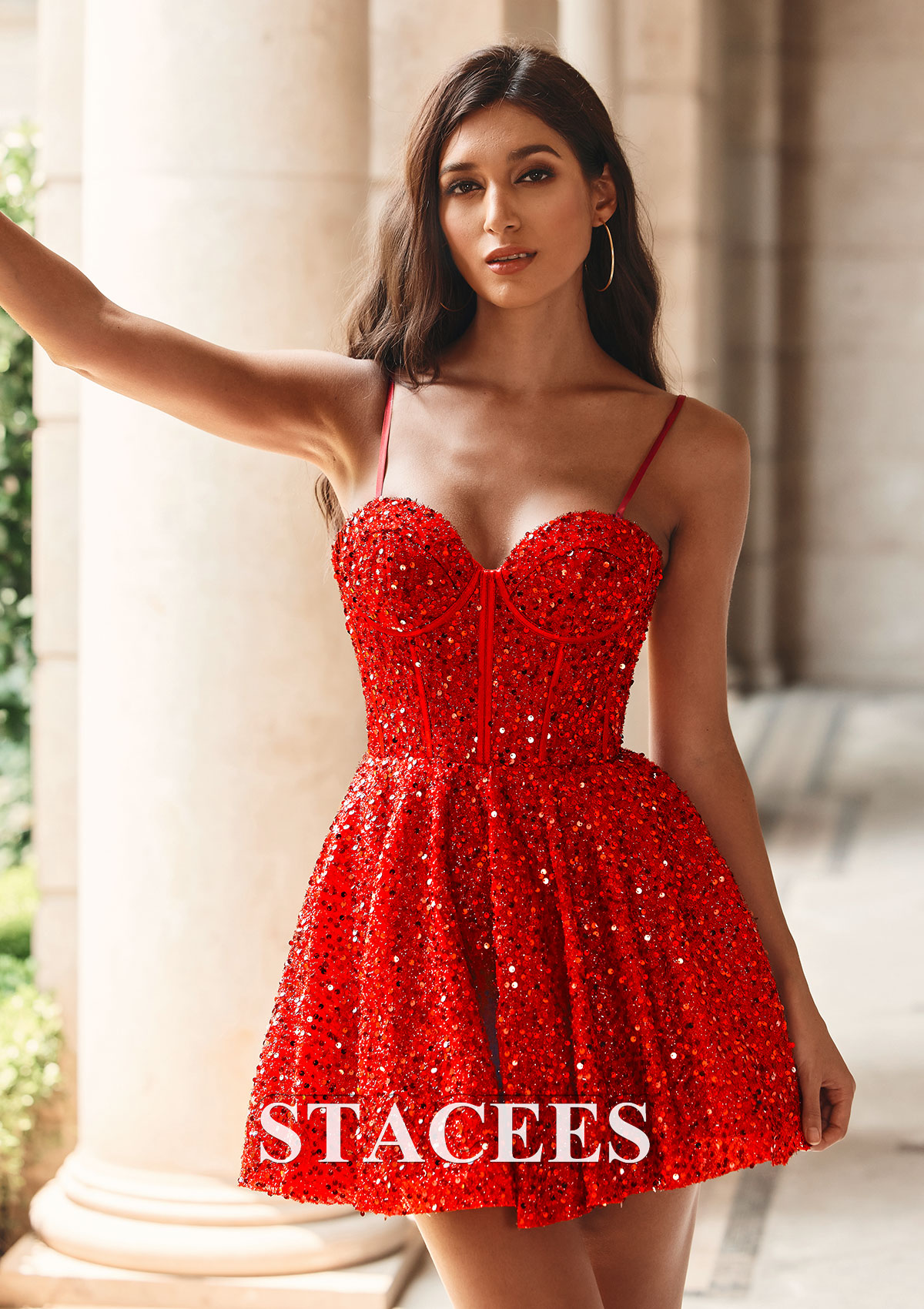 Red Sparkly Corset Short Sequin A-line Homecoming Dress - STACEES