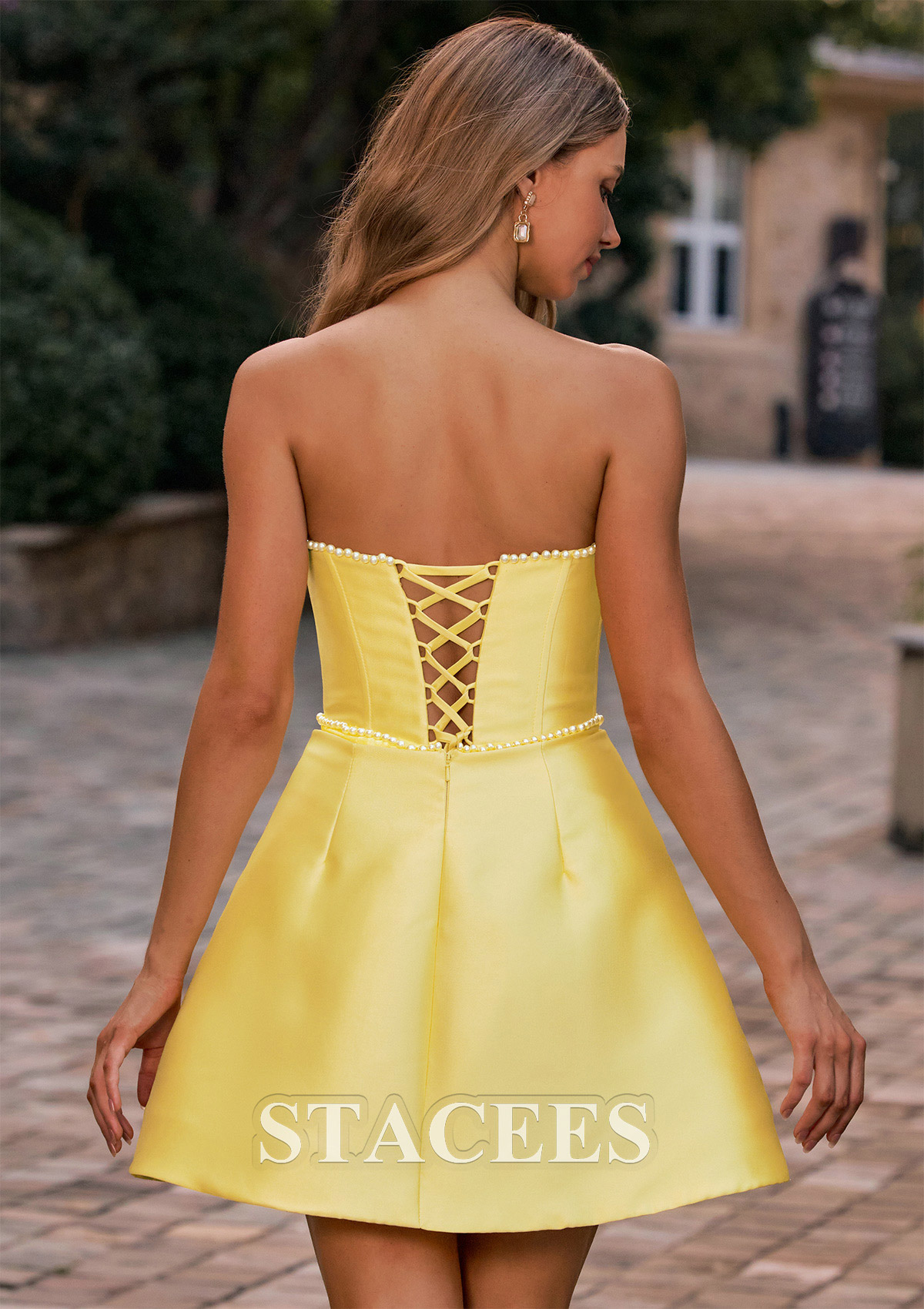 Daffodil A-line Mikado Strapless Homecoming Dress with Pearls - STACEES