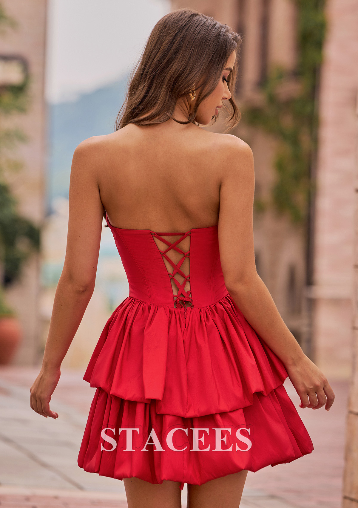 Rojo Vestido línea a cuello de corazón tafetán corto vestido para homecoming - STACEES