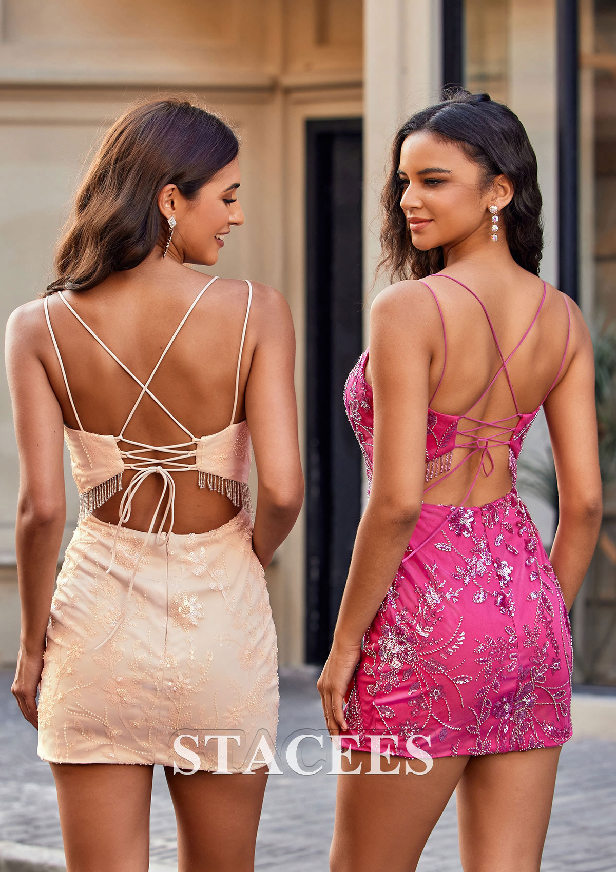  Square Neckline Sequined Fringe Homecoming Dress with Beading Slit - STACEES