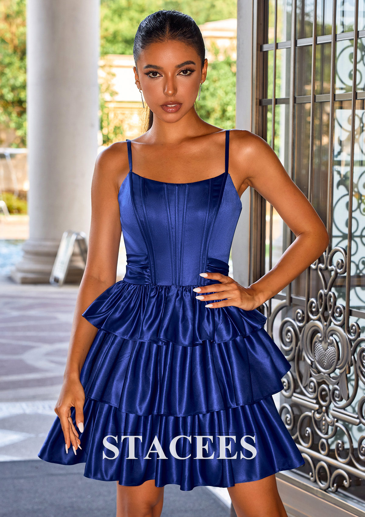 Royal Blue A-line Scoop Neck Tiered Ruffle Homecoming Dress - STACEES