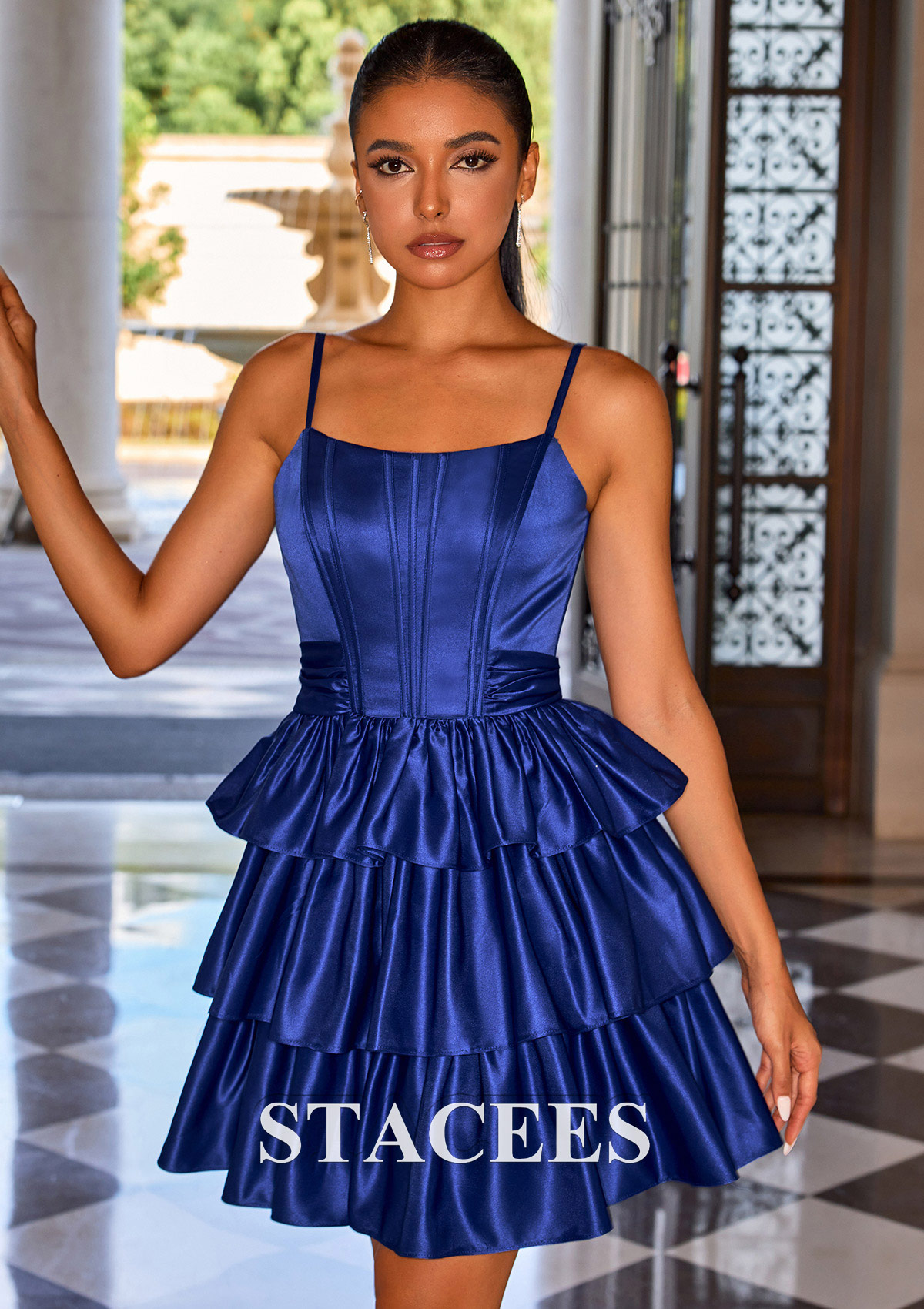 Royal Blue A-line Scoop Neck Tiered Ruffle Homecoming Dress - STACEES