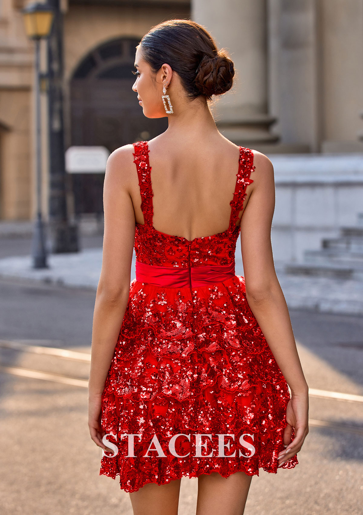 Rouge Robe trapèze cache coeur tulle courte/mini robe de fête de la rentrée - STACEES