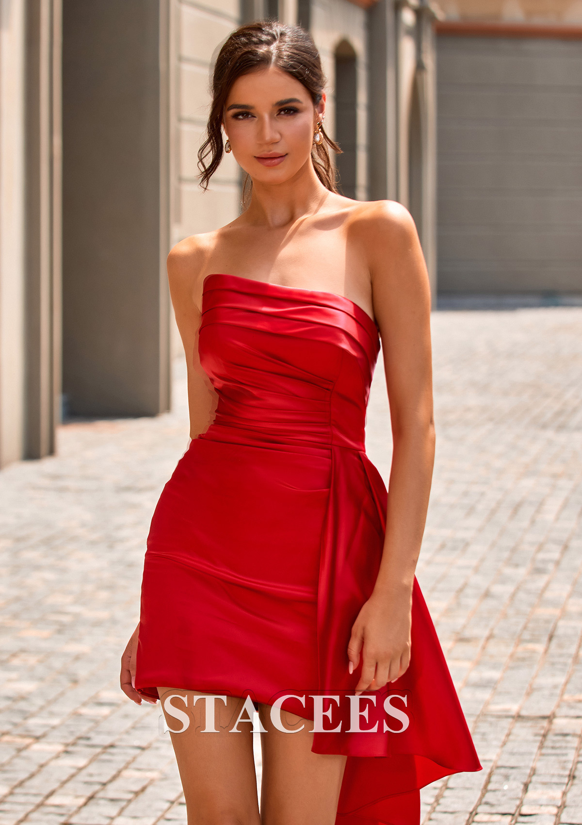 Red Cubierta satén sin mangas corto/mini vestido para homecoming - STACEES
