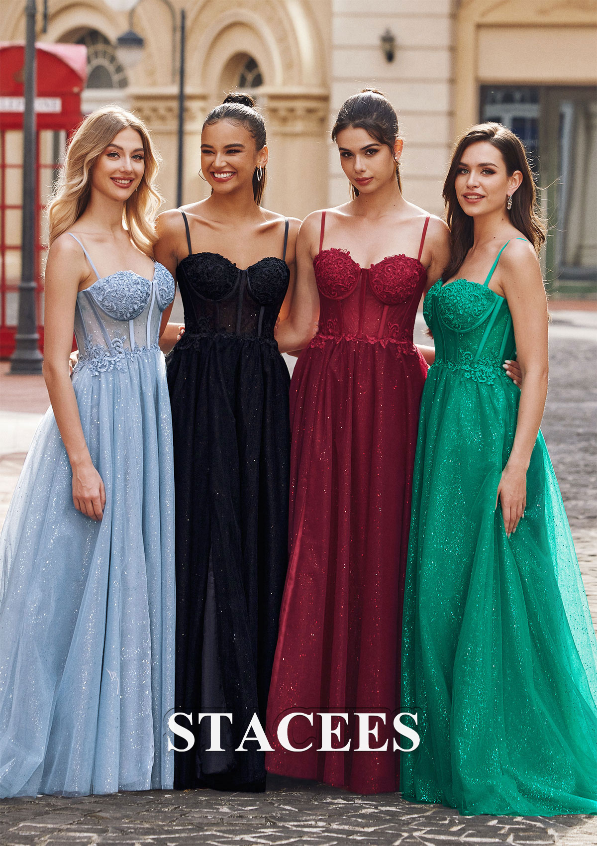 Dusty Blue Robe trapèze cache coeur tulle traîne balayage robe de bal - STACEES
