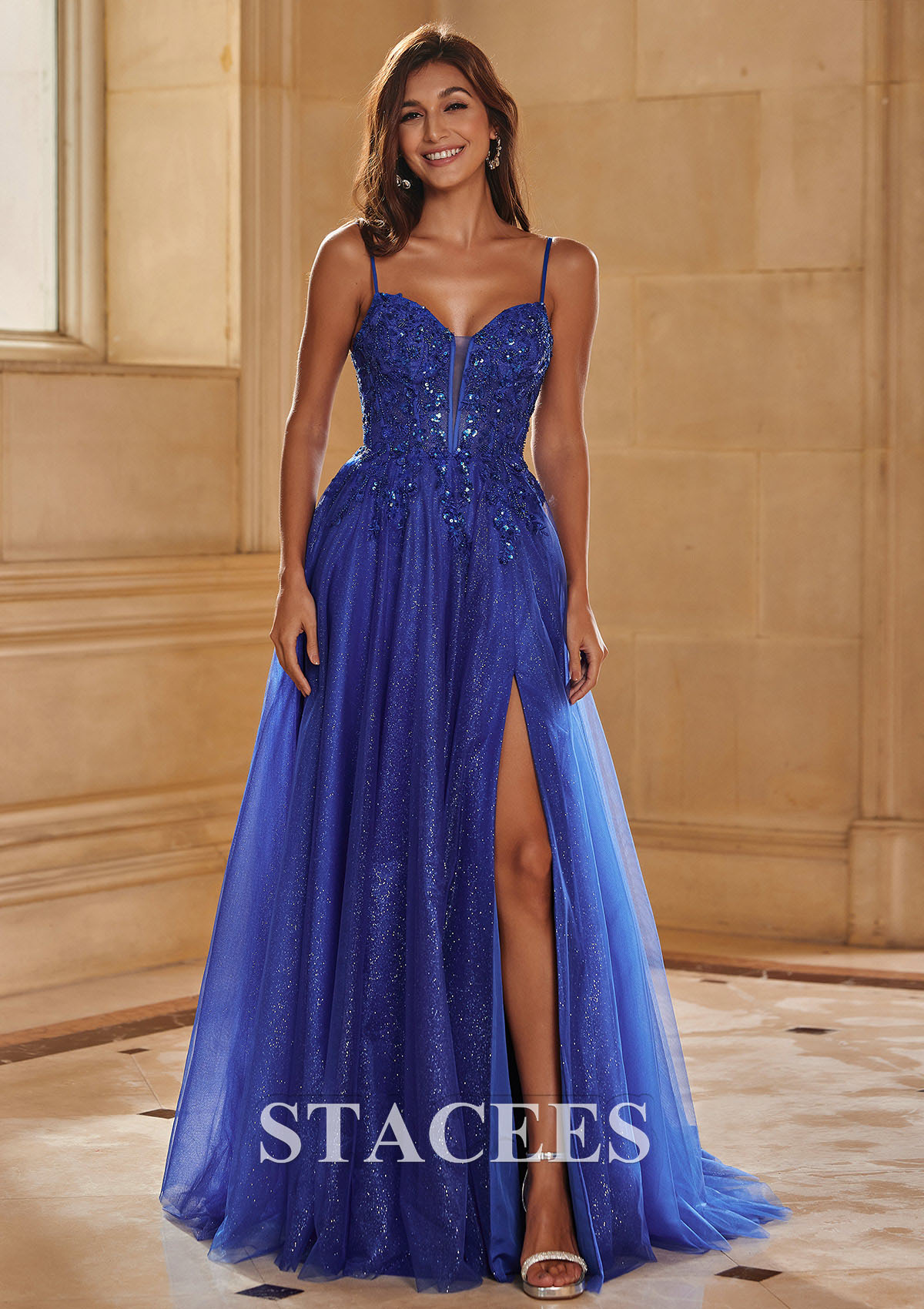 spaghetti strap corset dress Stacees A-line Glitter Prom with Straps Slit Pink Gown Length:65 loop:Men's Chairman Does Taylor Still Wear Back Lace Up Closure
