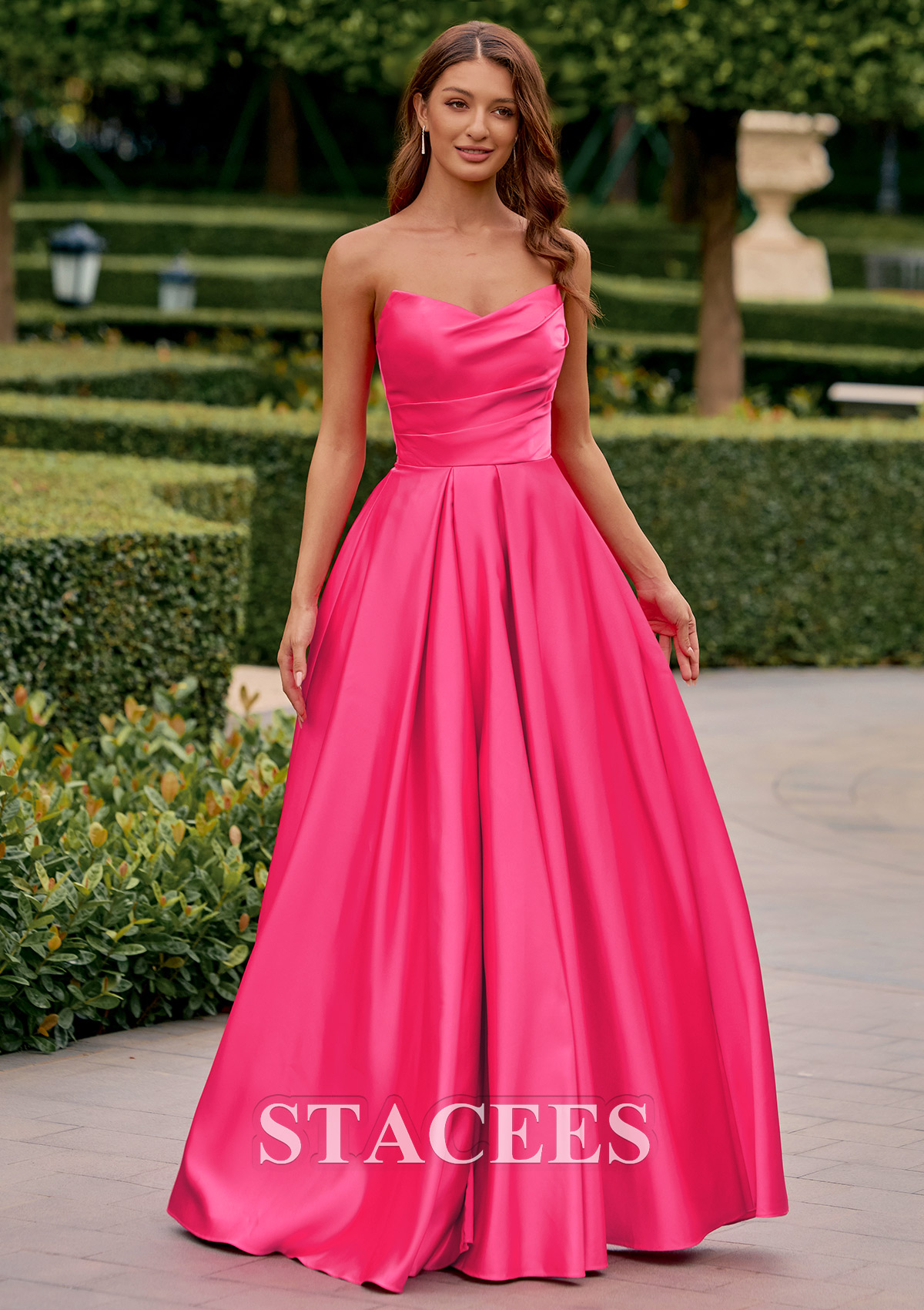 Azalea Vestido línea a escote en v satén hasta el suelo vestido de graduación - STACEES